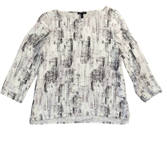 EILEEN FISHER Birch Bark Printed Long Sleeve Top Women’s Size XS Boho Preppy - Picture 1 of 9